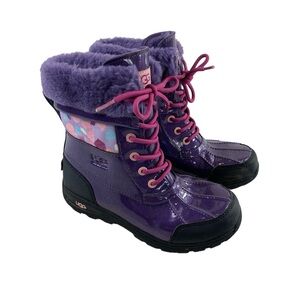 UGG Butte Winter Boots Kids Youth Size 4 EUR 36 Purple Patent Leather Waterproof
